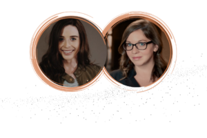 Portraits of Haley and Raychel in decorative frames